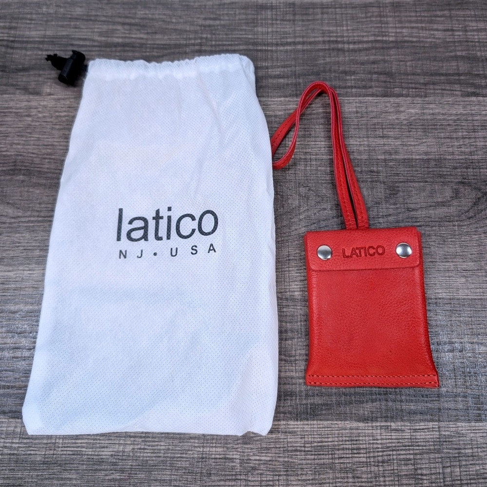 Latico NJ USA Orange Pebbled Leather Luggage Tag Pouch with Dust Bag